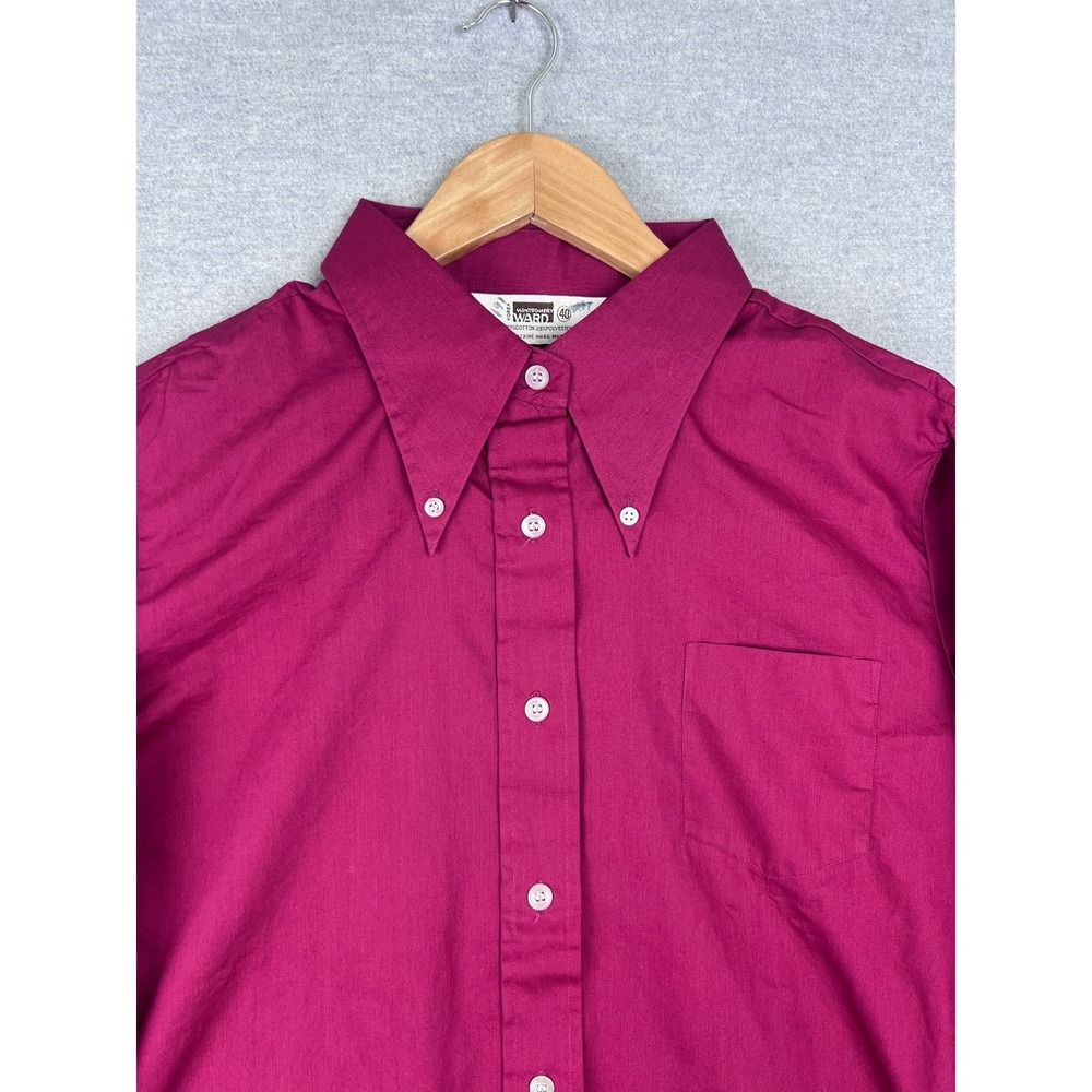Vintage Montgomery Ward Berry Red Button Down Shirt Long Sleeve Mens Size‎ 40